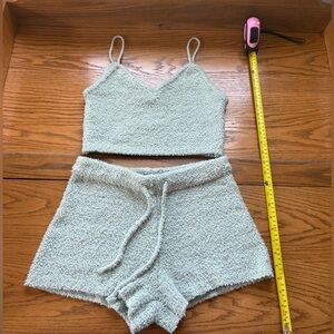 Sea Foam Sherpa Two Piece Shorts and Crop Top Matching Set